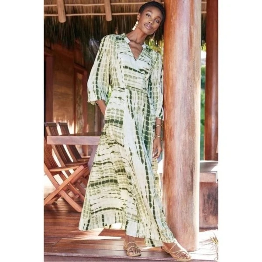Soft Surroundings Olive Tie-Dye Maxi Dress